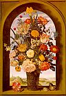 The Open Window Paintings - bosschaert Flower Vase in a Window Niche by Unknown Artist